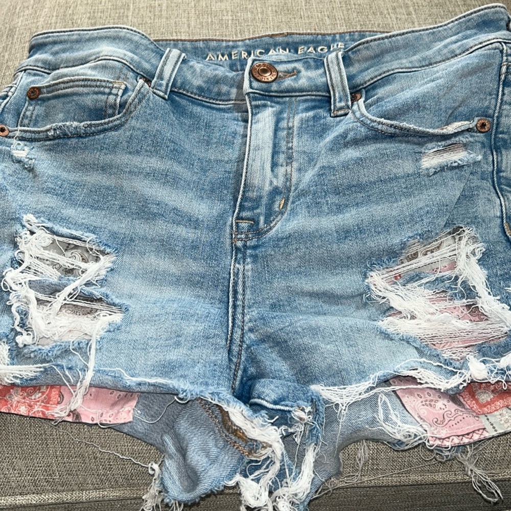 American Eagle Outfitters Blue Distressed Denim Shorts